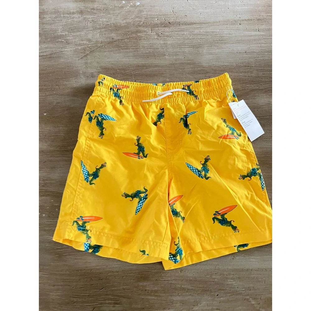 NEW Old Navy Boys 10-12 Yellow Surfing Dinosaur‎ Swim Trunks UPF 50 Size L 10-12